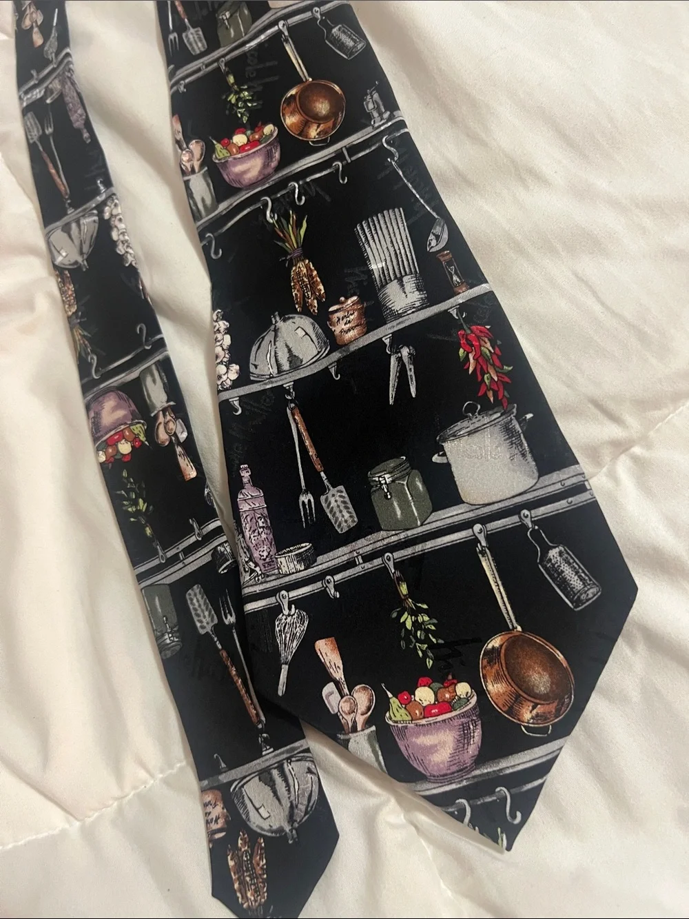Nicole Miller Black Tie with Kitchenware Motif (#41)